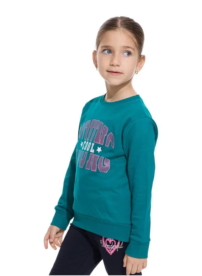 victor and jane Victor And Jane Girls Green Glitter Graphic Print Sweatshirt