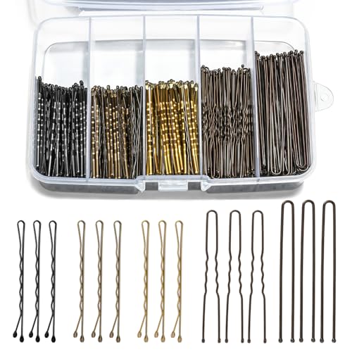 Mia Klein Bobby Pins and Hair Pins Combo Box 500PCS Big Quantity Hair Pins Kit Black Brown Gold Bobby Pins and U Shape Brown for Styling Hair with Storage Box 2 24 26 for Women - Image 1