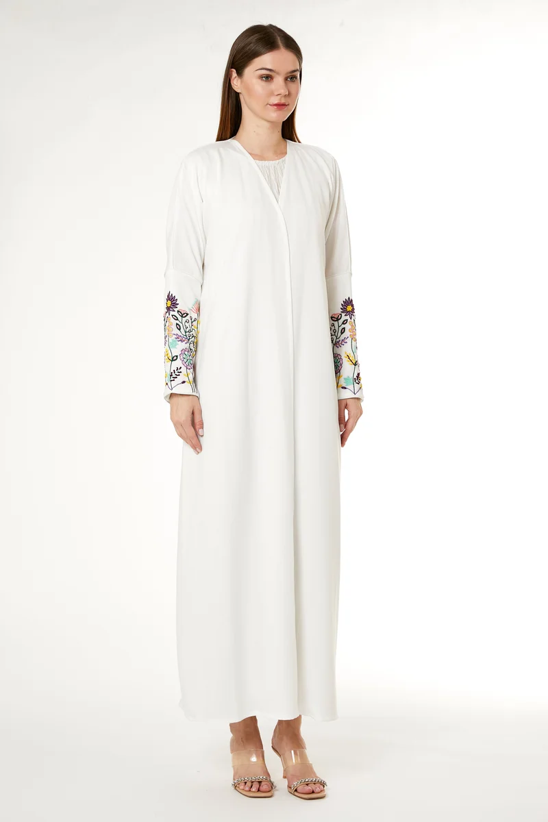 Moistreet Embroidered Open Front Abaya