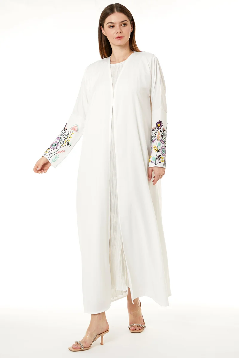 Embroidered Open Front Abaya