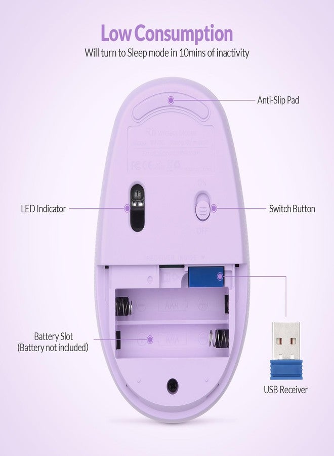 Rii Wireless Mouse RM700 2.4G Silent Mouse,Computer Mouse with USB Nano Receiver for Laptop,PC,Mac,Chromebook,Windows (Purple) - Image 3