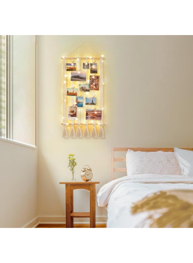 HOMESTAR Boho Photo Display Hanging Board with 20 Clips - Macrame Wall Decor, Picture Collage Frame for Bedroom, Living Room & Nursery - Image 3