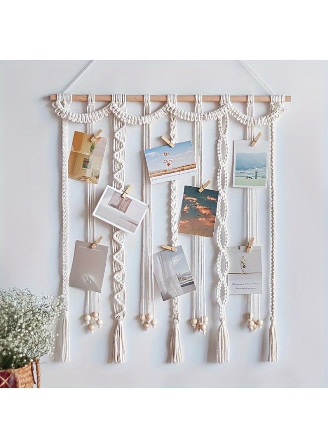 HOMESTAR Boho Photo Display Hanging Board with 20 Clips - Macrame Wall Decor, Picture Collage Frame for Bedroom, Living Room & Nursery - Image 1
