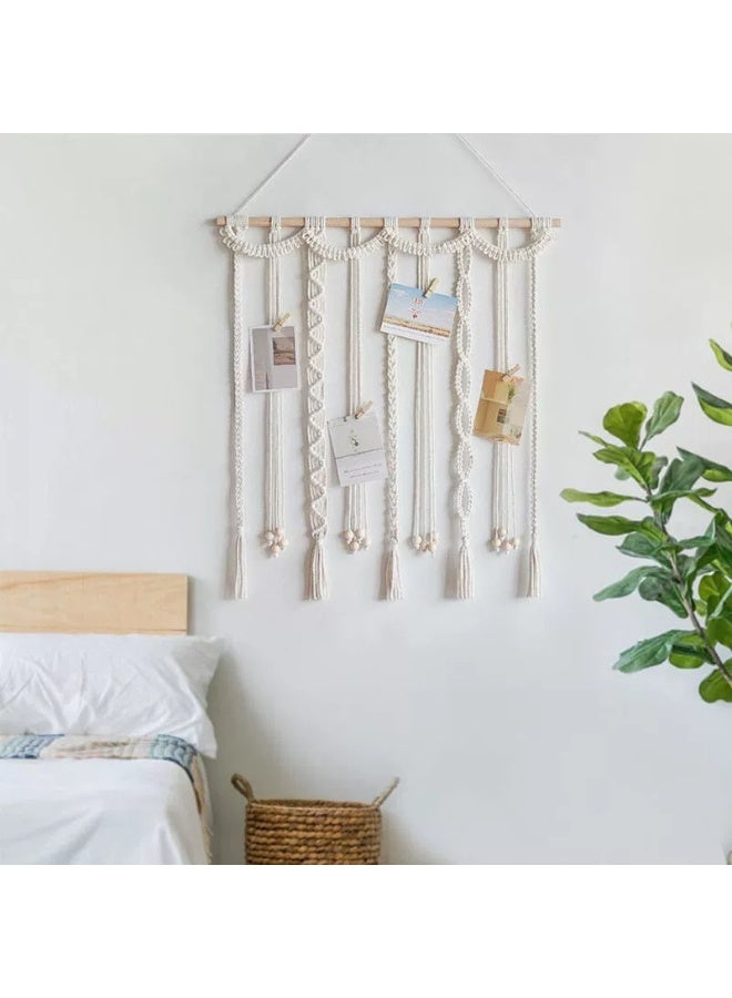 HOMESTAR Boho Photo Display Hanging Board with 20 Clips - Macrame Wall Decor, Picture Collage Frame for Bedroom, Living Room & Nursery - Image 2