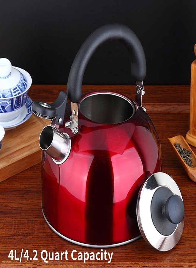 MAX COOK MAXCOOK 3.75 Quart/4L Whistling Tea Kettle,Stainless Steel Teakettle Teapot for Stovetop,Vintage Tea Kettles with Touch Ergonomic Handle(Red) - Image 3