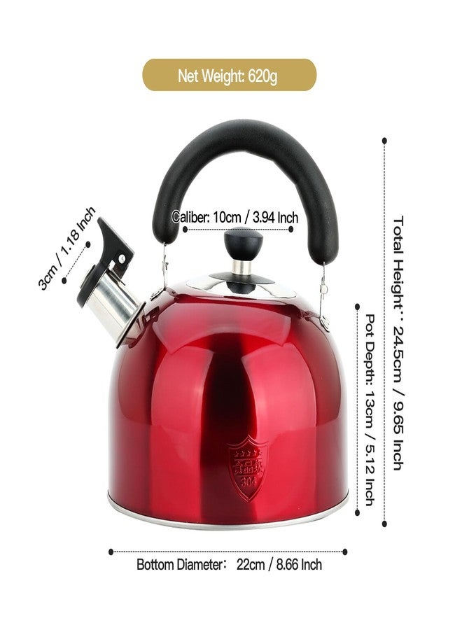 MAX COOK MAXCOOK 3.75 Quart/4L Whistling Tea Kettle,Stainless Steel Teakettle Teapot for Stovetop,Vintage Tea Kettles with Touch Ergonomic Handle(Red) - Image 2