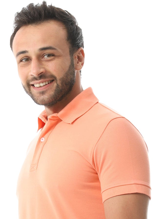 Pique Pattern Polo Shirt_Salmon Pink