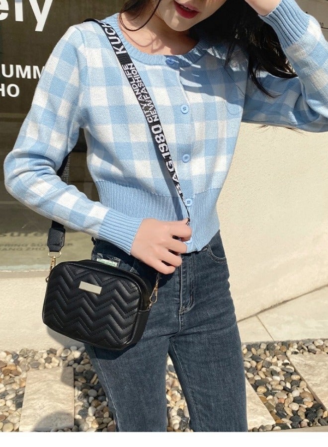 Women's Versatile Plaid Shoulder Bag, Ladies PU Leather Crossbody Bag Sling Bag Side Bag Carry Bag, Portable Solid Color Handbag Satchel Bag Phone Bag Beach Bag for Girls/College Students (Black)  - Image 2