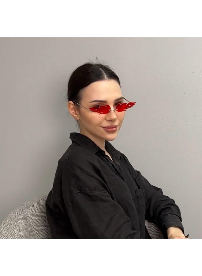 COASION - Fire Flame Sunglasses For Women Rimless Party Cute Prom Halloween Glasses Fashion Fire Shape Shades (Fire Red) - Image 1