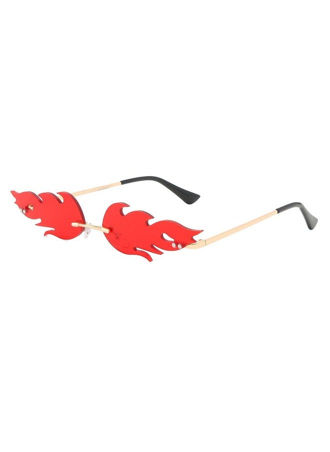 COASION - Fire Flame Sunglasses For Women Rimless Party Cute Prom Halloween Glasses Fashion Fire Shape Shades (Fire Red) - Image 1
