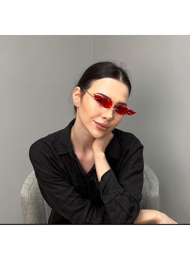 COASION - Fire Flame Sunglasses For Women Rimless Party Cute Prom Halloween Glasses Fashion Fire Shape Shades (Fire Red) - Image 1