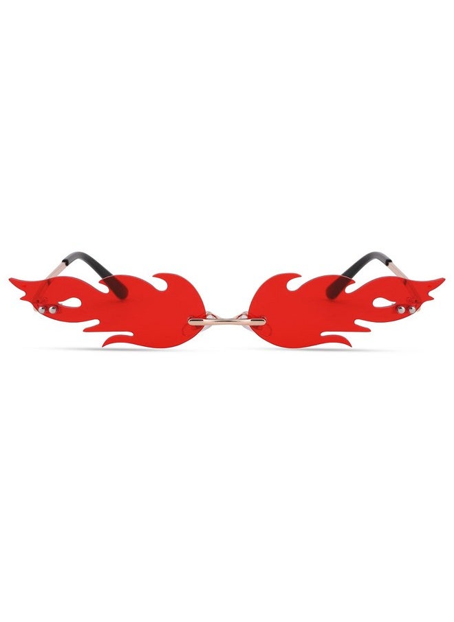 COASION - Fire Flame Sunglasses For Women Rimless Party Cute Prom Halloween Glasses Fashion Fire Shape Shades (Fire Red) - Image 1
