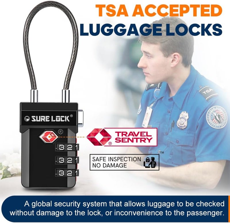 SURE LOCK TSA Approved 3-Digit Combination Luggage Locks – Open Alert Indicator, Re-settable Code with Zinc Alloy Body, Easy-Read Dials for Suitcase, Backpack, Gym Locker & Toolbox (Multiple Colors) - Image 2