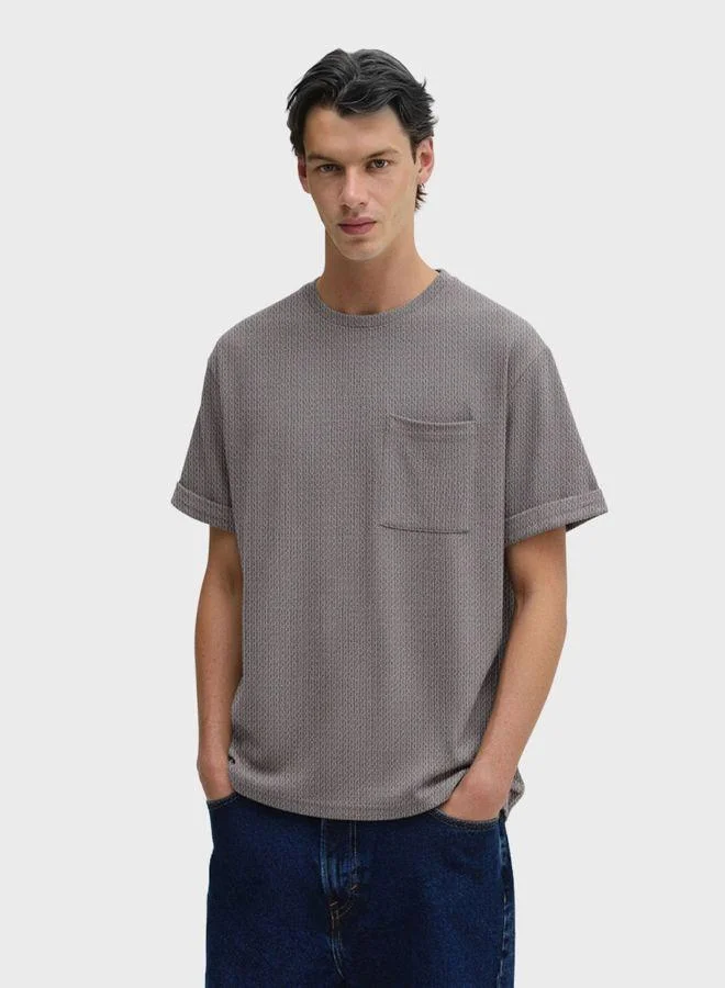 The Indian Garage Co Men Boxy Fit Textured Crew Neck Half Sleeves T-Shirt
