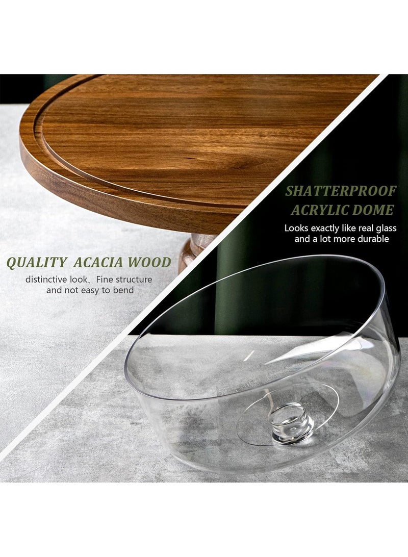 LOOPITYS Cake rack, detachable Acacia wood cake tray with transparent dome cover, wooden cake display rack, suitable for cake placement and display, parties, and family gatherings - Image 4