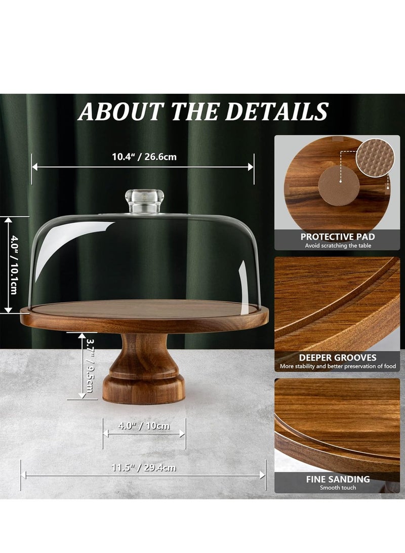 LOOPITYS Cake rack, detachable Acacia wood cake tray with transparent dome cover, wooden cake display rack, suitable for cake placement and display, parties, and family gatherings - Image 5