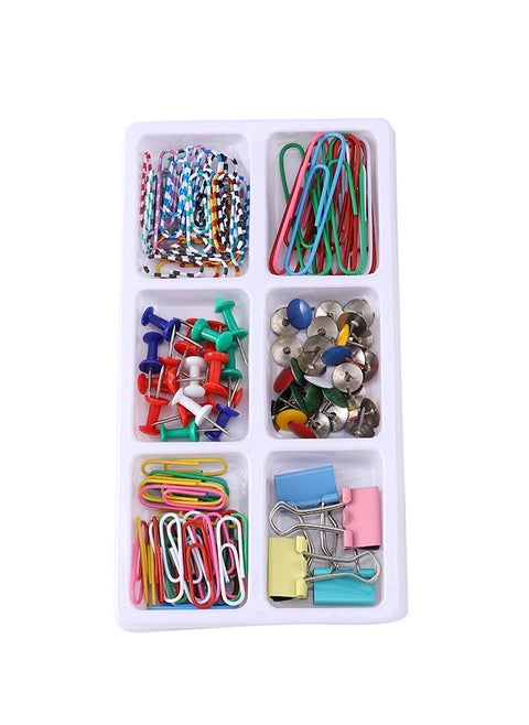Office Pins and Paper Clips Set - Durable Complete Desk Organization Kit with Standard and Binder Clips Thumb Tacks and Push Pins - Colorful Assortment for Home Office and School Classroom Use