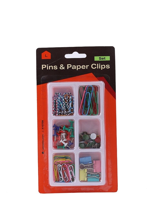 LAWAZIM - Office Pins and Paper Clips Set - Durable Complete Desk Organization Kit with Standard and Binder Clips Thumb Tacks and Push Pins - Colorful Assortment for Home Office and School Classroom Use - Image 1