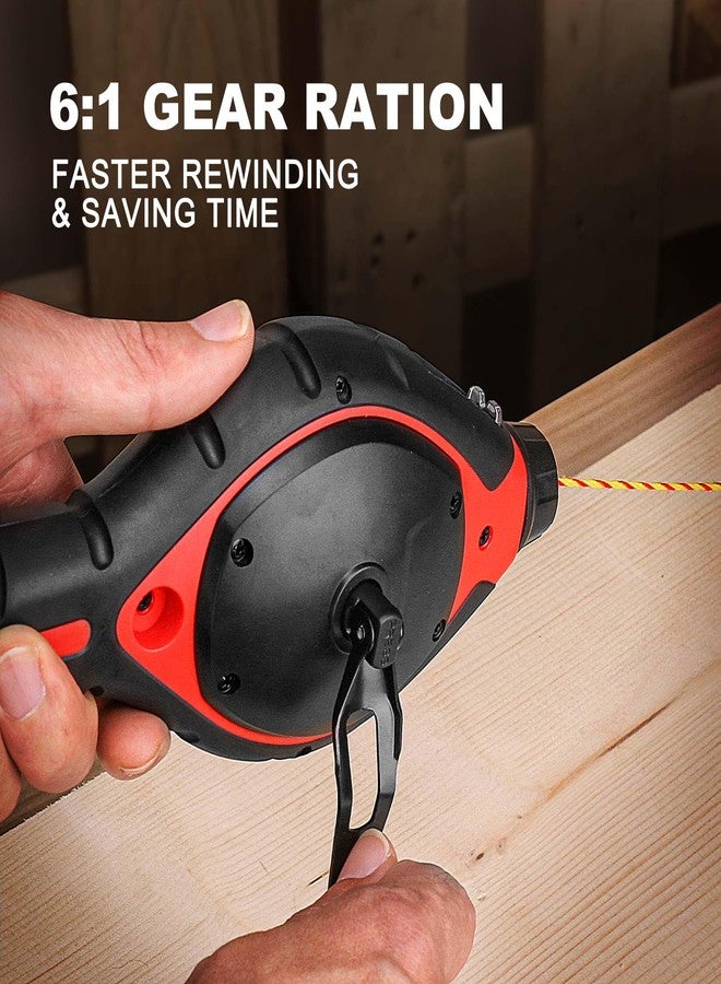 HAUTMEC Pro Chalk Line, Handle with Chalk Line Tool Releaser, 30m/100ft Bold Chalk Reel, Layout Chalk Box, Handle with 6:1 Gear Ratio Speed, HT0384-CL - Image 4