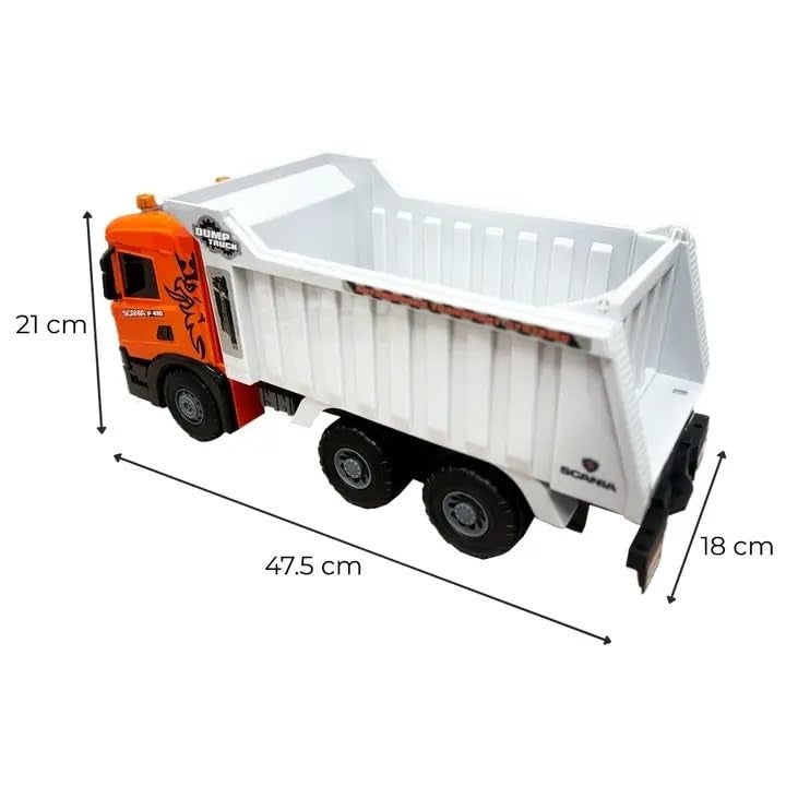 The Toys Home شاحنة تفريغ لعبة سكانيا P410 مرخصة - 18.7" مركبة بناء تعمل بالاحتكاك مع سرير مائل وكابينة قابلة للرفع - لعبة هندسية متينة للأطفال والرضع من عمر 3 سنوات وما فوق - Image 2