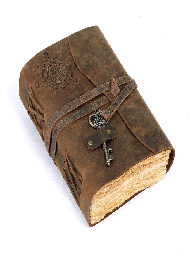 cuero Compass Vintage Leather Journal Antique Handmade Leather Bound Journal with Deckle Edge Paper Diary Leather Sketchbook Drawing Journal Notebook Great Gift Men & Women (Tawny Brown, 8X10 Inch) - Image 1