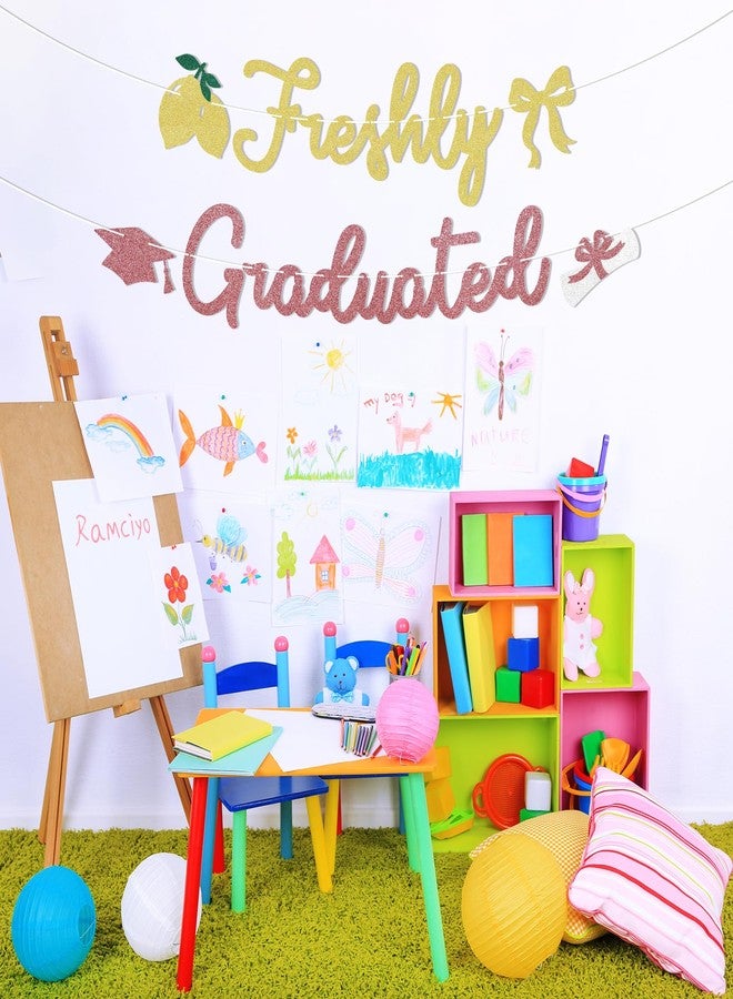 Ramciyo Freshly Graduated Banner - 2026 Graduation Party Decorations, Citrus Congrats Grad Decor 2026, Lemon Graduation Party Sign - Image 5