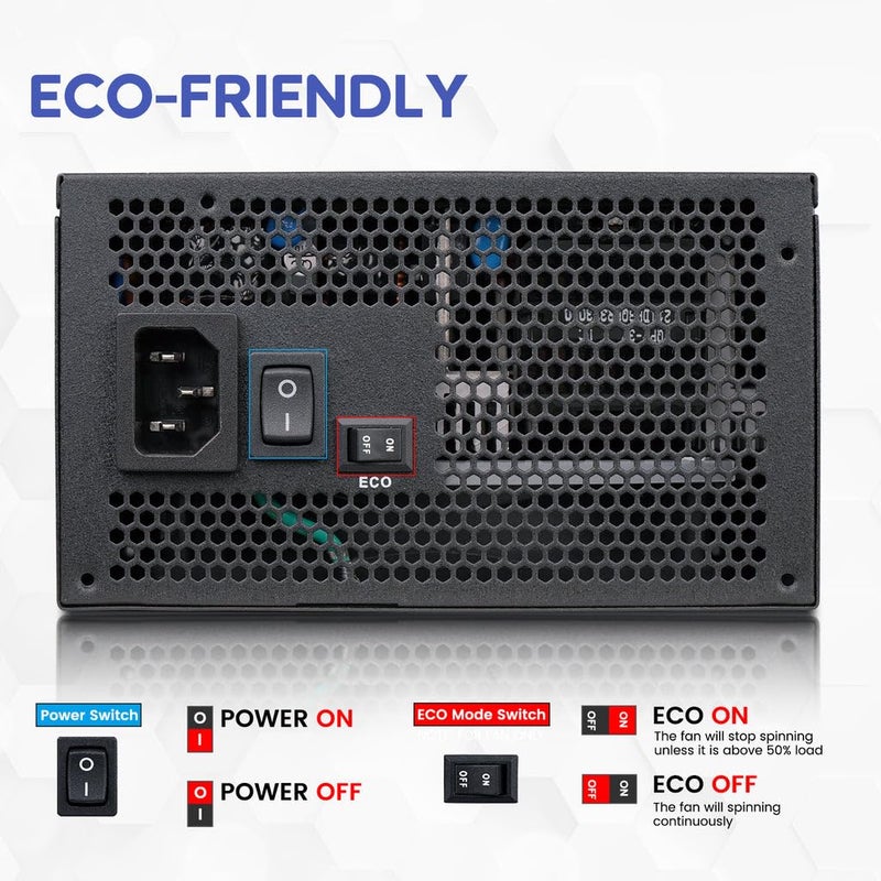 Vetroo 850W Power Supply Dual PCIe 5.1 ATX 3.1 Ready, 80 Plus Gold Full Modular, Quiet Operation with 120mm FDB Fan, 10-Year Warranty - Black - Image 3