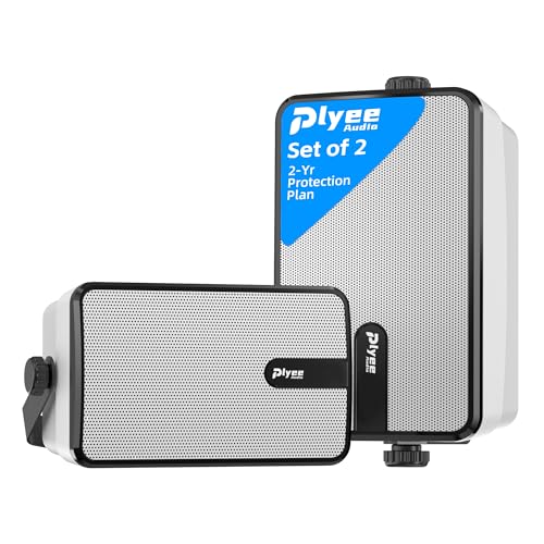 Plyee Audio 250W Outdoor Bluetooth Speakers, Wireless Sync Between Speakers, Powerful Bass, Wall Mount for Patio, Porch, Gazebo, Garage, 2-Pack, White(MZ-632) - Image 1