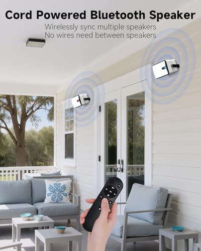 Plyee Audio 250W Outdoor Bluetooth Speakers, Wireless Sync Between Speakers, Powerful Bass, Wall Mount for Patio, Porch, Gazebo, Garage, 2-Pack, White(MZ-632) - Image 2