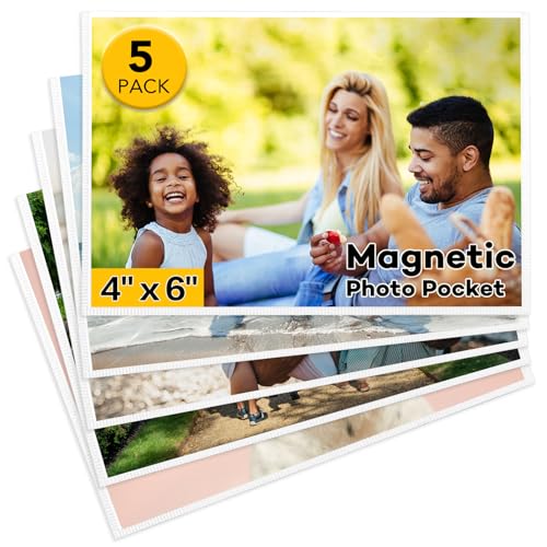YixangDD 5 Pack Magnetic Picture Frame, 4 x 6 Inches Fridge Magnetic Photo Frames, Magnetic Photo Frames for Refrigerator, Home, School, Office (White) - Image 1
