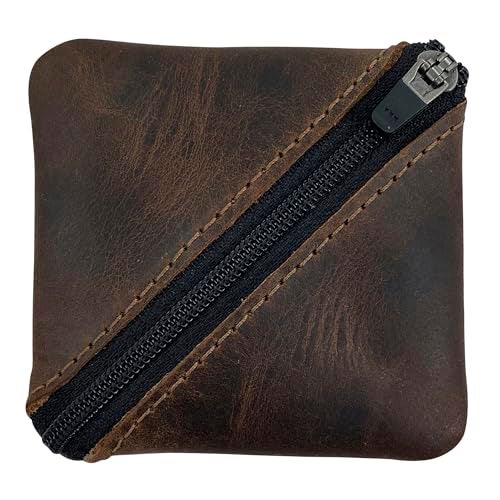 Hide & Drink, Slash Zippered Pouch, Change Holder and Storage for Pocket and Purse Organization with Zipper, Full Grain Leather, Handmade, Bourbon Brown - Image 1