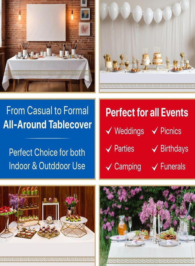 Amatra 4-Pack Disposable Table Cloth 54" x 108" - Luxurious White Tablecloths for Rectangle Tables - 140g Thick Plastic Covers With Gold Art Margin for Indoor & Outdoor Events - Image 5