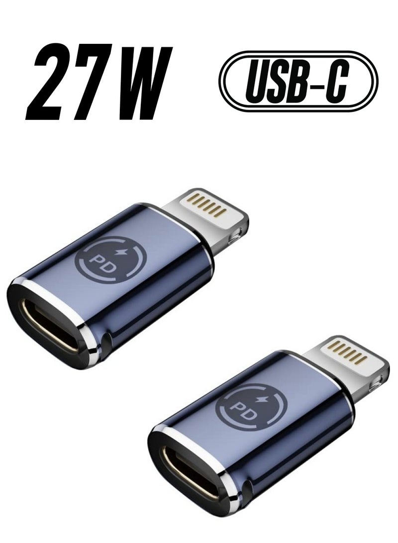 Excefore USB C to light-ning adapter, 2 Pcs Type C Female to light-ning Male Adapter, Support 27W PD Charging, Type C harging Data Transmission, Compatible for iPhone 12/11/8 X XR/XS/SE/7Plus Max pad Air  - Image 1