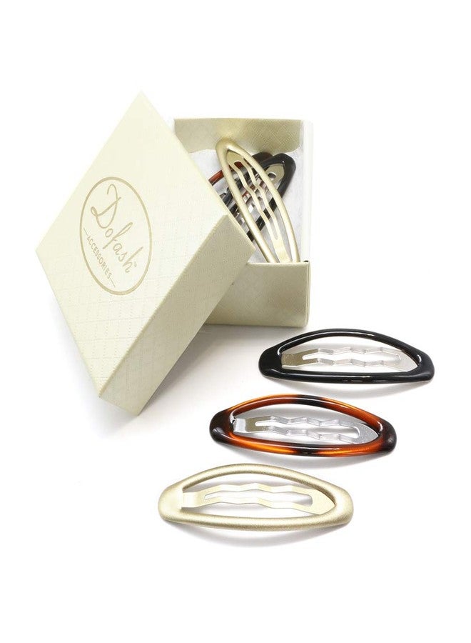 دوفاش مجموعة دوفاش من 6 قطع من مشابك الشعر المعدنية على شكل بيضاوي (بتأثير ثلاثي الأبعاد) مصنوعة من الإيبوكسي، بطول 8 سم/3.15 بوصة، إكسسوارات شعر للبنات، بثلاثة ألوان مختلطة (أسود/أشقر/بني محمر). - Image 2