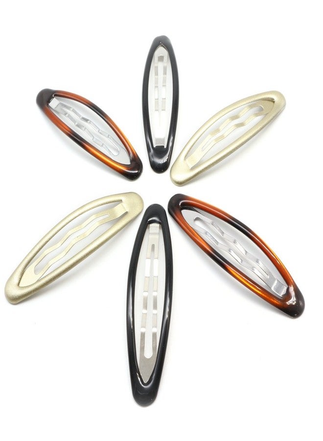 دوفاش مجموعة دوفاش من 6 قطع من مشابك الشعر المعدنية على شكل بيضاوي (بتأثير ثلاثي الأبعاد) مصنوعة من الإيبوكسي، بطول 8 سم/3.15 بوصة، إكسسوارات شعر للبنات، بثلاثة ألوان مختلطة (أسود/أشقر/بني محمر). - Image 4