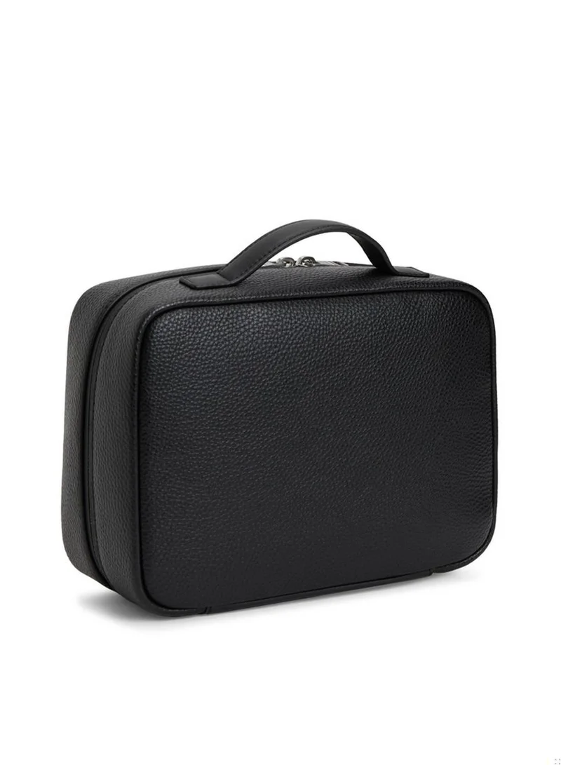 Tommy Hilfiger Black Repeat Flag Metallic Logo Washbag for Men | Best Price UAE