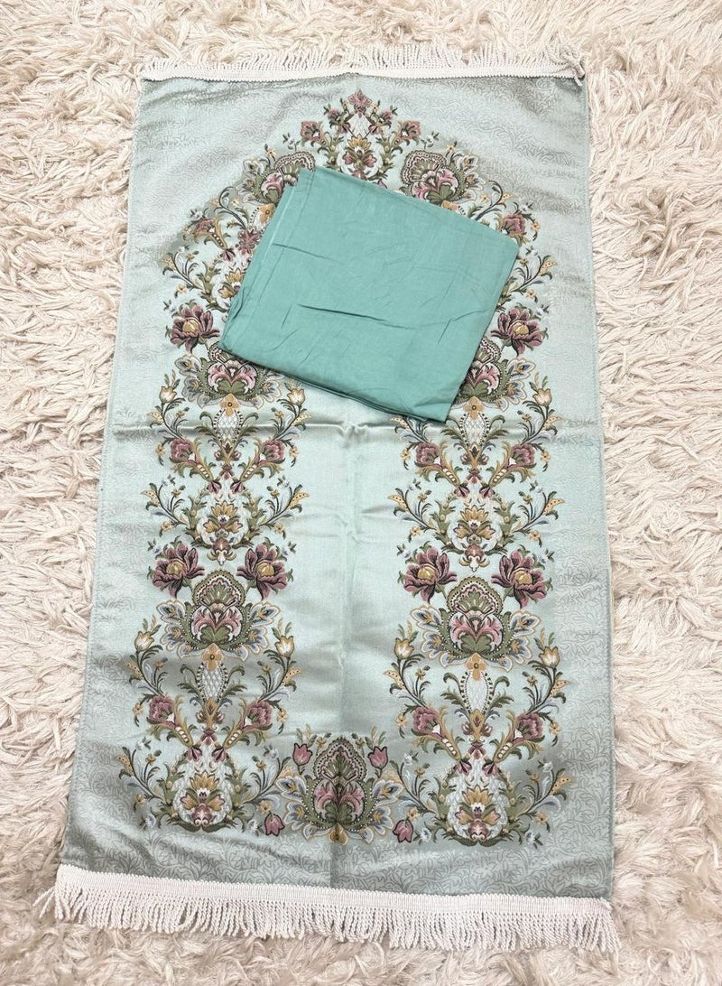 Embroidered jacquard prayer rug with Jalal open prayer sheet - Image 1