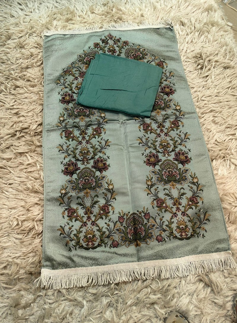 Embroidered jacquard prayer rug with Jalal open prayer sheet - Image 2