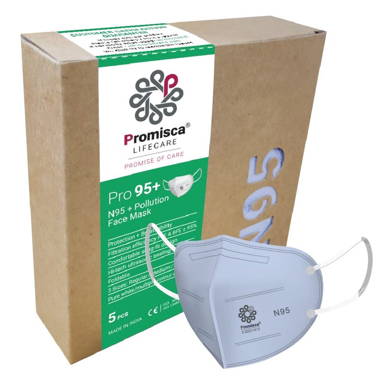 PROMISCA N95 (Pack of 5) Ear Loop Style Protective Face Mask 5 layered filtration with genuine Melt Blown and Hot Air Cotton Layers - Image 1