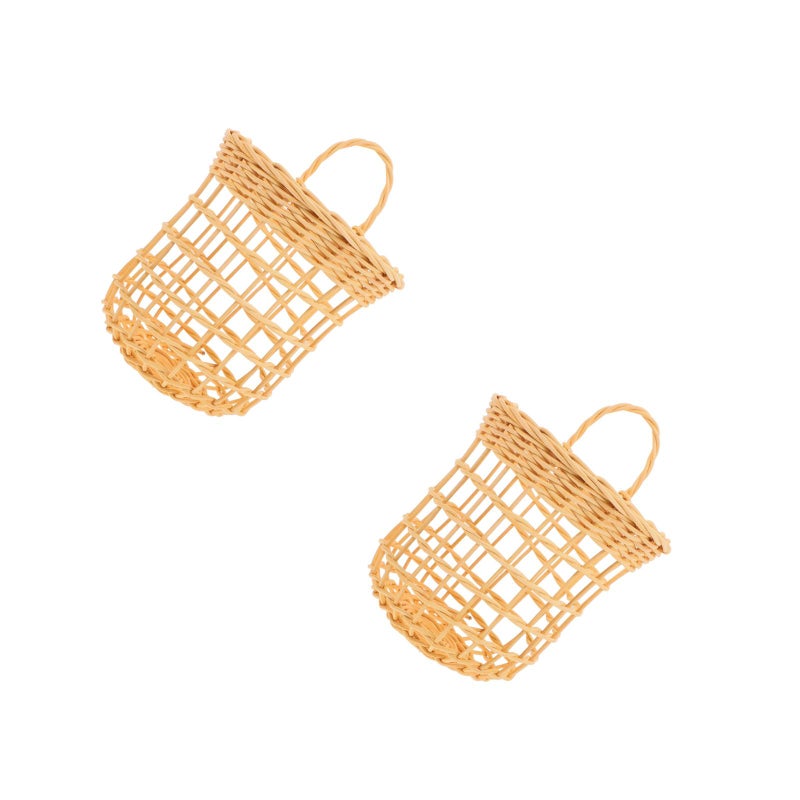 2 pcs Decorative Flower Basket Hanging Basket Kitchen Rattan Woven Basket (White) - Image 2