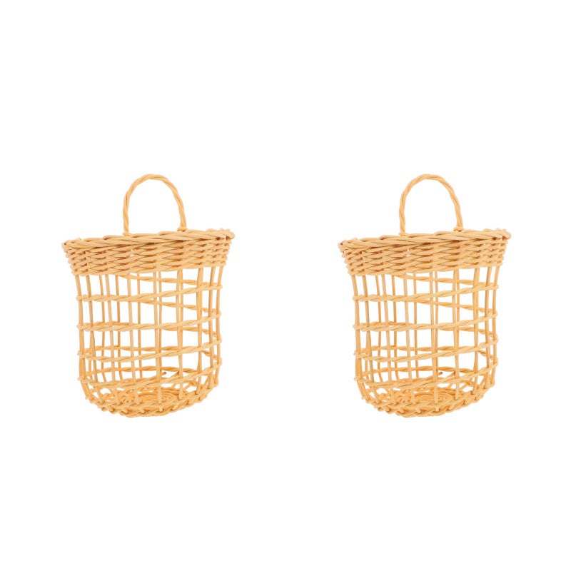 2 pcs Decorative Flower Basket Hanging Basket Kitchen Rattan Woven Basket (White) - Image 1