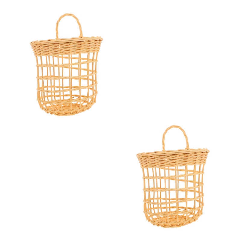 2 pcs Decorative Flower Basket Hanging Basket Kitchen Rattan Woven Basket (White) - Image 5