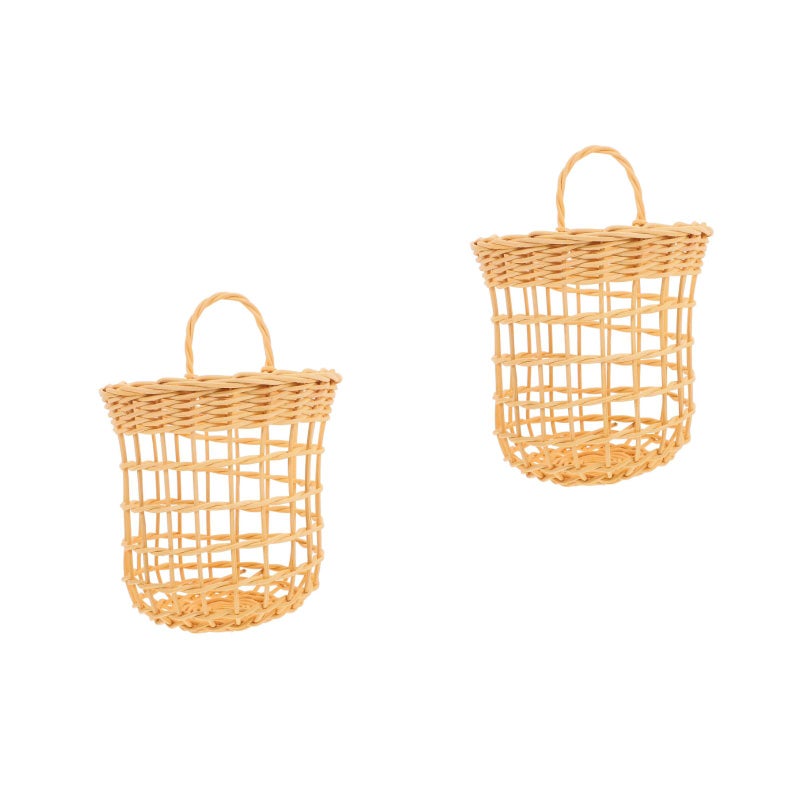 2 pcs Decorative Flower Basket Hanging Basket Kitchen Rattan Woven Basket (White) - Image 3