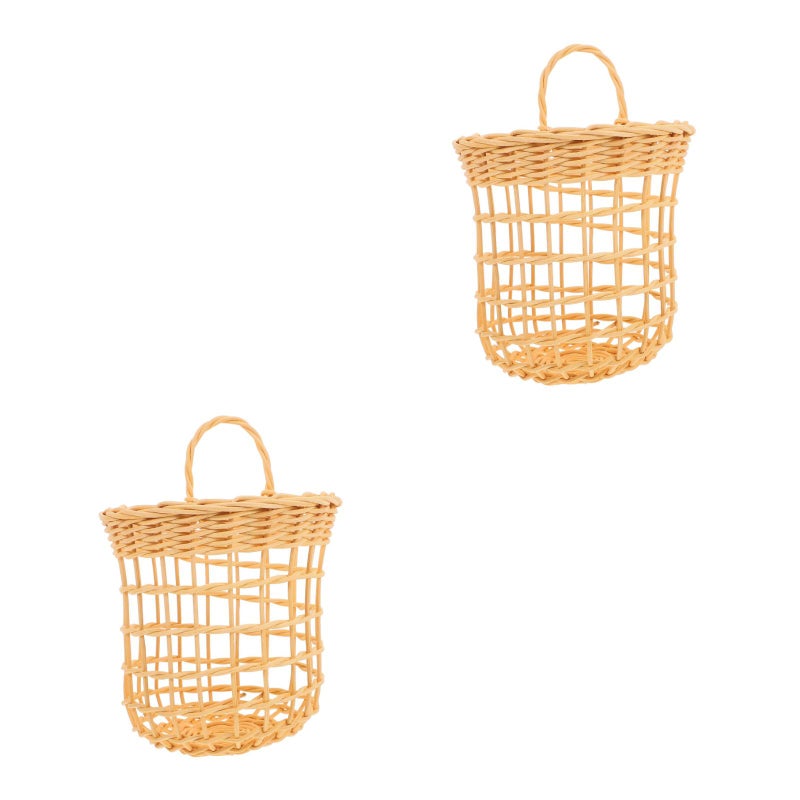 2 pcs Decorative Flower Basket Hanging Basket Kitchen Rattan Woven Basket (White) - Image 4