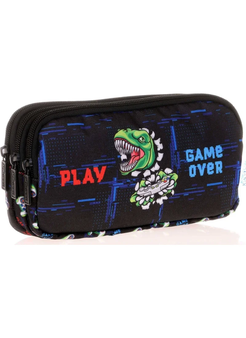 كاوكو Kids&love Three Compartment Boys Pencil Bag - Black Game Over Pencil Holder