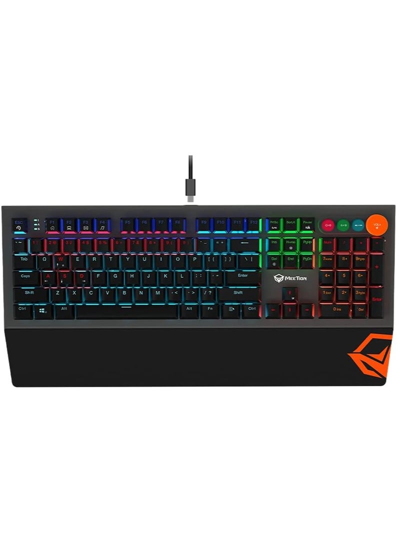 Meetion MEETION MK500 Mechanical Wired Gaming Keyboard, Full Anti-ghosting Keys, Detachable Palmrest, Frosted Metal Upper Cover, 14 RGB Lights Mode, OUTEMU Blue Switches, Type-C cable, Double Color Injection Keycaps  - Image 2