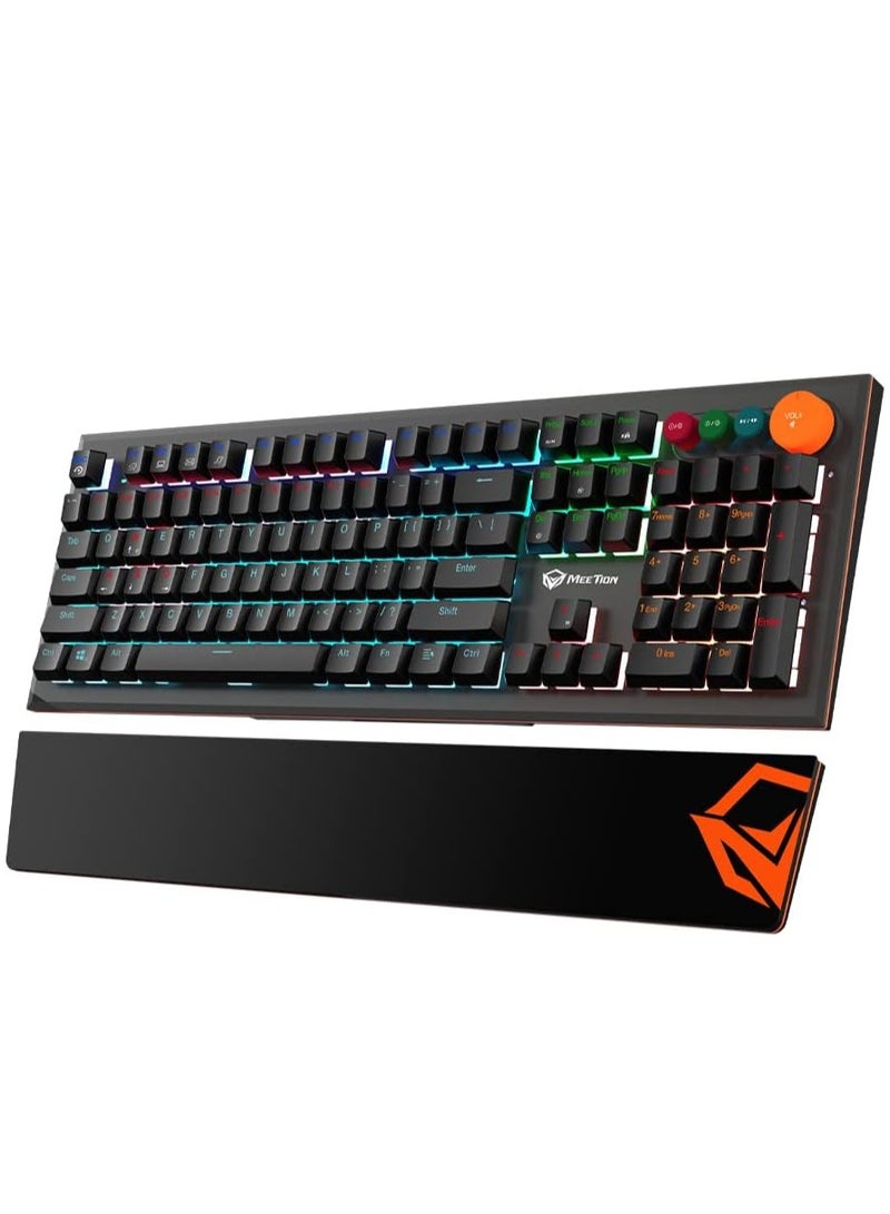 Meetion MEETION MK500 Mechanical Wired Gaming Keyboard, Full Anti-ghosting Keys, Detachable Palmrest, Frosted Metal Upper Cover, 14 RGB Lights Mode, OUTEMU Blue Switches, Type-C cable, Double Color Injection Keycaps  - Image 1