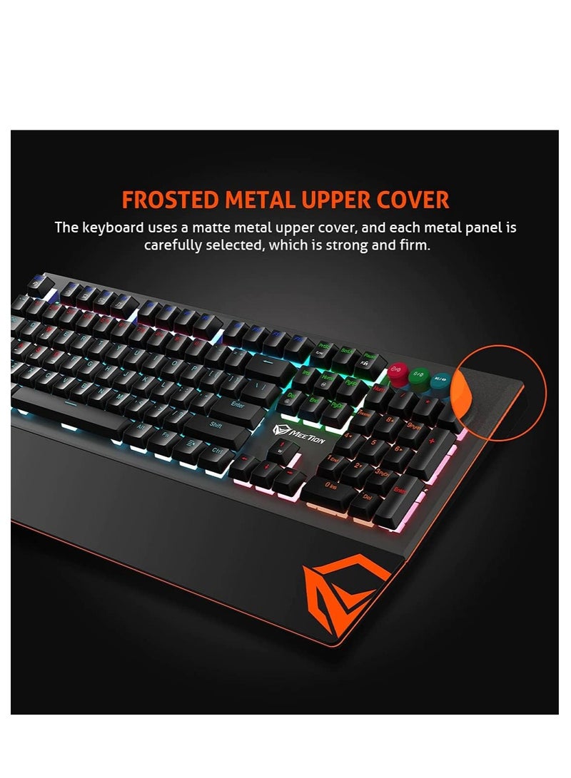 Meetion MEETION MK500 Mechanical Wired Gaming Keyboard, Full Anti-ghosting Keys, Detachable Palmrest, Frosted Metal Upper Cover, 14 RGB Lights Mode, OUTEMU Blue Switches, Type-C cable, Double Color Injection Keycaps  - Image 4