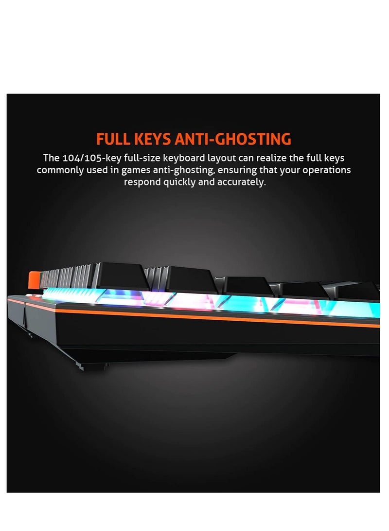 Meetion MEETION MK500 Mechanical Wired Gaming Keyboard, Full Anti-ghosting Keys, Detachable Palmrest, Frosted Metal Upper Cover, 14 RGB Lights Mode, OUTEMU Blue Switches, Type-C cable, Double Color Injection Keycaps  - Image 3
