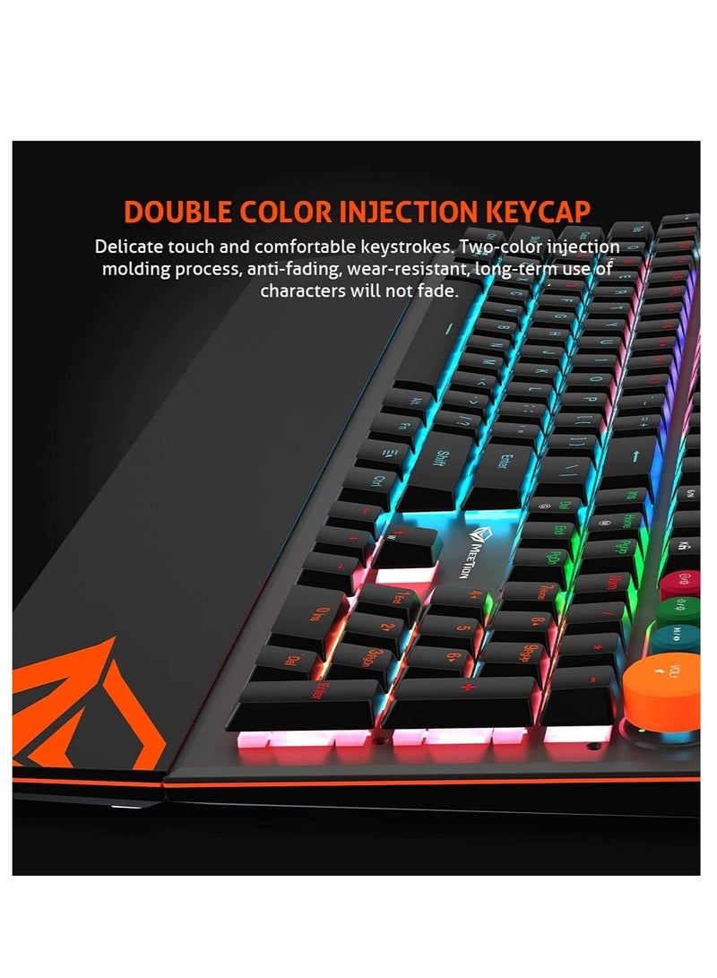 Meetion MEETION MK500 Mechanical Wired Gaming Keyboard, Full Anti-ghosting Keys, Detachable Palmrest, Frosted Metal Upper Cover, 14 RGB Lights Mode, OUTEMU Blue Switches, Type-C cable, Double Color Injection Keycaps  - Image 5